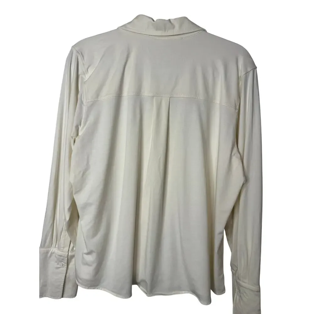 GSTQ Women's Snow White Front Zip Collared, Color Cream Shirt XL New With Tags